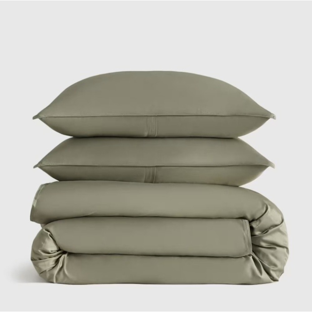 Quince Organic Bamboo Duvet Cover Set Sage Green Full Queen OEKO-TEX New